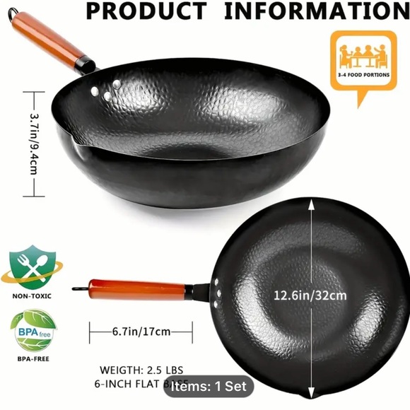 Black Hammered Wok Set with Wooden Handle - Picture 7 of 8